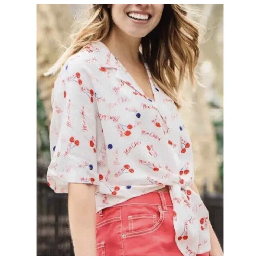 Popsugar Mon Cheri Cherries Button Down Collared Crop Top Tie Waist XXL